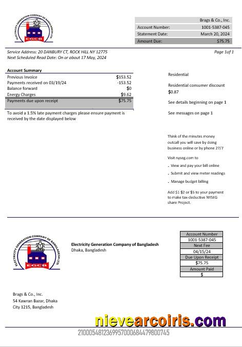 Bangladesh Electricity Generation Company of Bangladesh business utility bill